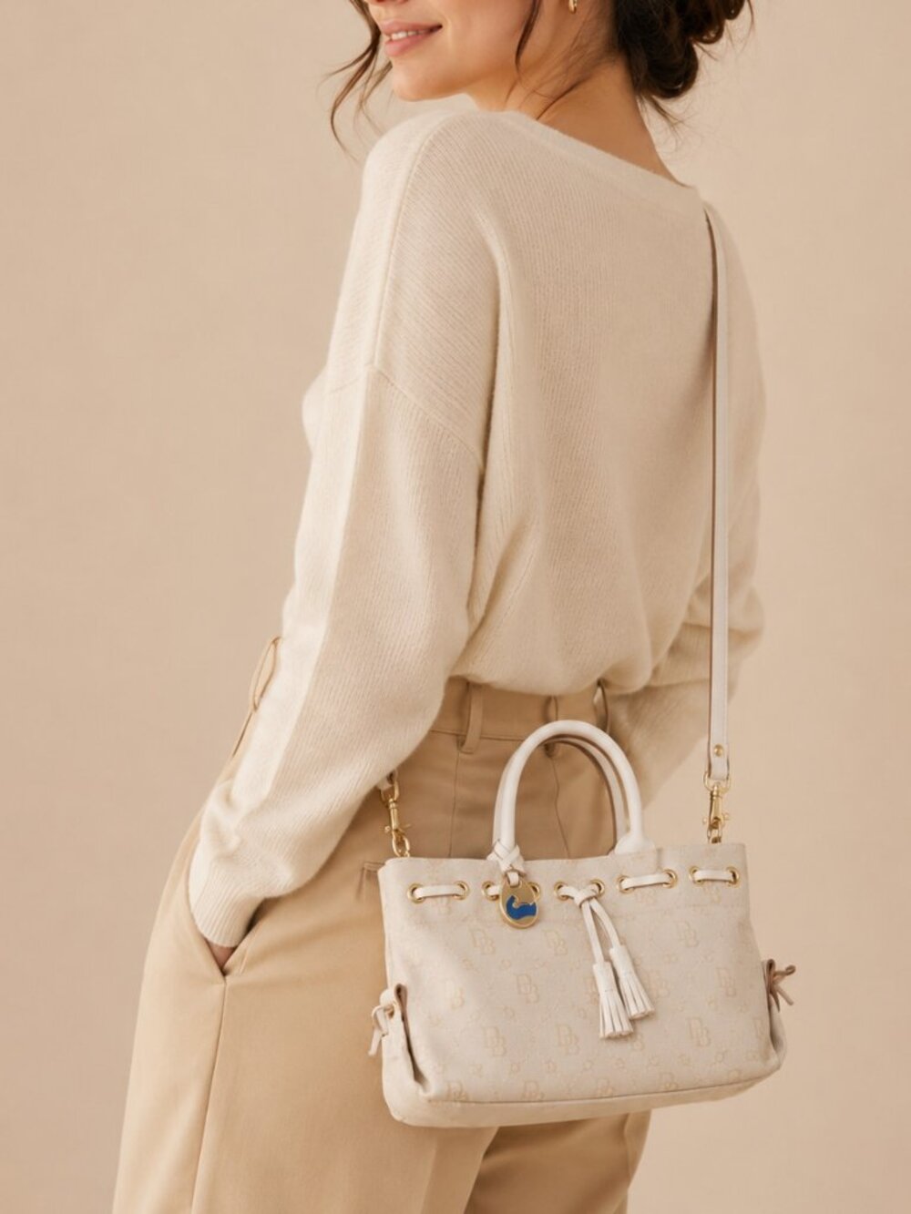 Dooney & Bourke Cream & Ivory Logo Canvas Satchel NWOT - Picture 3 of 12
